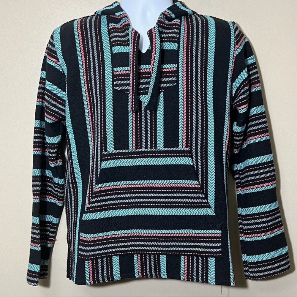 Striped Original Senior Lopez Baja Beach Hoodie Size Small Surfer Beach Mexican